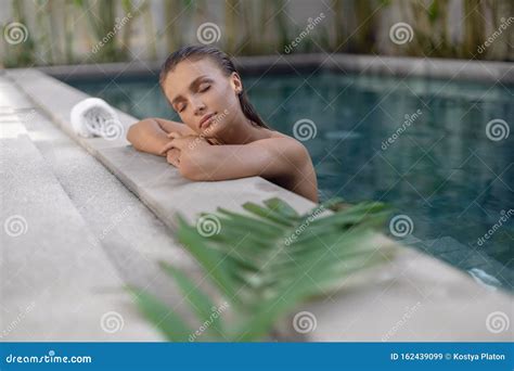Beautiful Girl Relaxes Around The Pool Spa Stock Image Image Of Skin