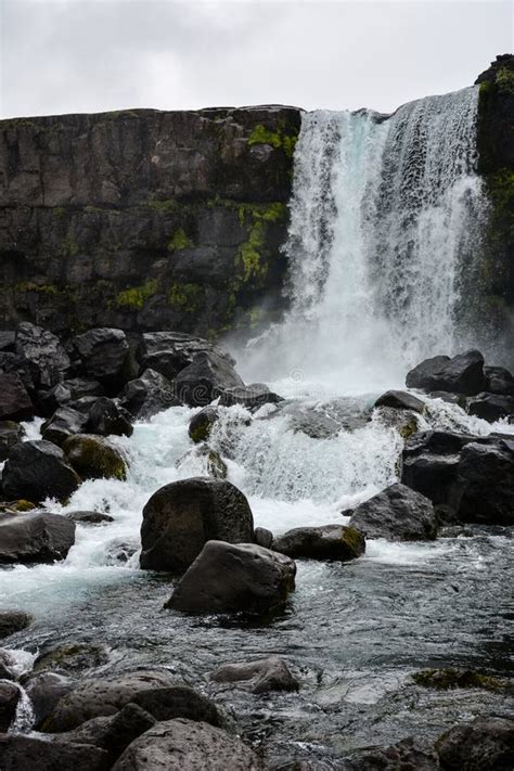 Oxararfoss Waterfall In Pingvellir Or Thingvellir National Park Stock