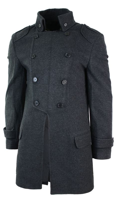 Mens Slim Fit Military 34 Trench Double Breasted Wool Overcoat 70s