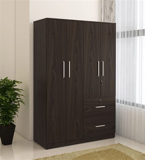 Buy Emika 4 Door Wardrobe With External Drawers In Urban Walnut Colour