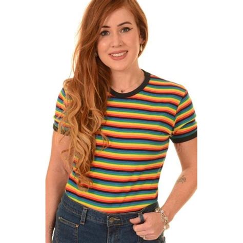 Run And Fly Run And Fly Retro Rainbow Brights Repeat Striped Dames T Shir