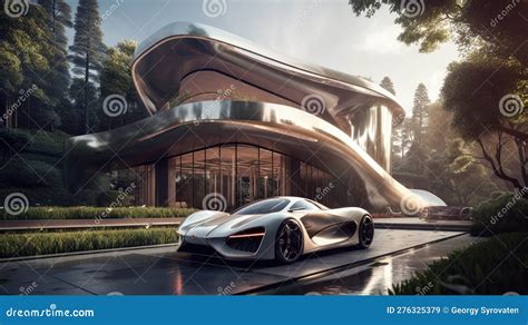 Ultimate Extravagance: Luxury House And Sleek Supercars Stock Image