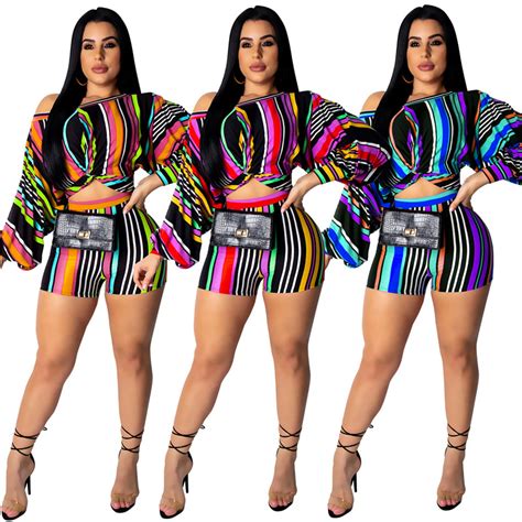 Cheap Plus Size Two Piece Rainbow African Women Clothing Ladies Summer