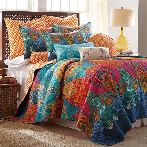 levtex home mackenzie 3 piece multicolored bohemian cotton full queen quilt set l71600fqs the