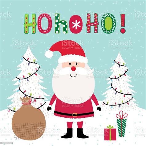 Cute Santa Claus With Ho Ho Ho Lettering With Red And Green Color
