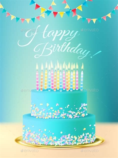 Happy Birthday Message With Realistic Cake By Macrovector Graphicriver