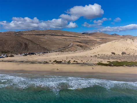 Aerial View On Sandy Dunes And Turquoise Water Of Sotavento Beach Costa Calma Fuerteventura
