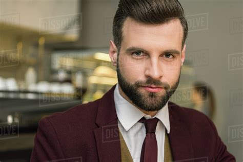 Portrait Of Handsome Focused Businessman In Formal Wear Looking At