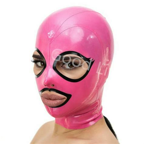 Transparent Brown Latex Hood Back Zipper Beautiful Girl Rubber Mask Club Wear Global Featured