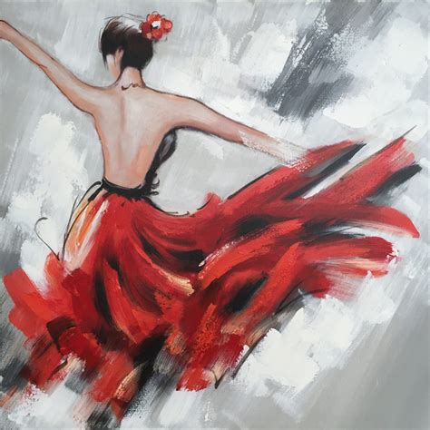 Abstract Hand Painted Dancing Girl In Red Dress I Oil Painting