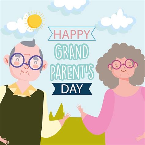 Feliz Día De Los Abuelos Abuelo Con Bastón Y Tarjeta De Dibujos