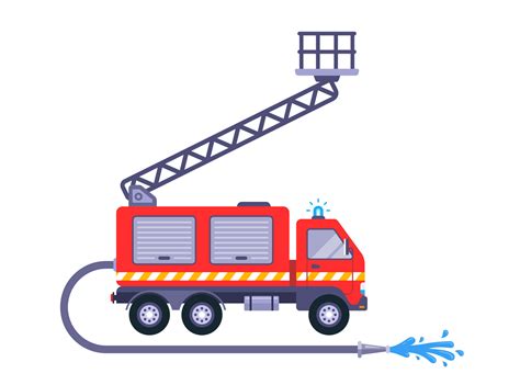 Red Fire Truck With Ladder And Hose Flat Vector Illustration 7754758