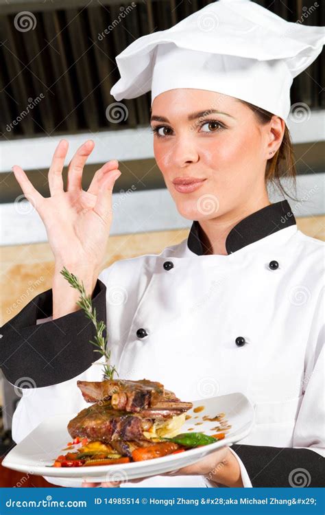 Female Chef Presenting Food Stock Images Image 14985514
