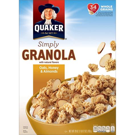 Quaker Oats Miel Y Almendras Natural Granola Cereal 28 Onza 1512