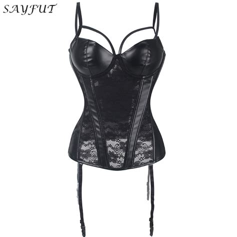 Sayfut New Corset Sexy Bustiers Lace Overbust Bustier Black Corset Push