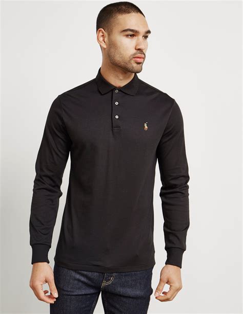 Polo Ralph Lauren Mens Pima Cotton Long Sleeve Polo Shirt Black For Men