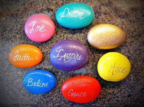 8 Multi Colored Inspirational Words Hand Painted Rocks Etsy Hand