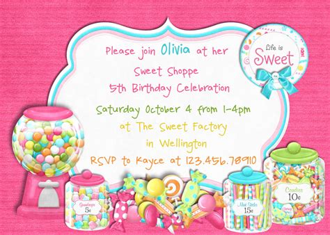 Free Printable Candy Themed Birthday Invitations

