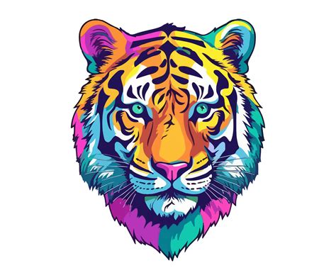 Colorful Tiger Head Logo Tiger Face Sticker Pastel Cute Colors