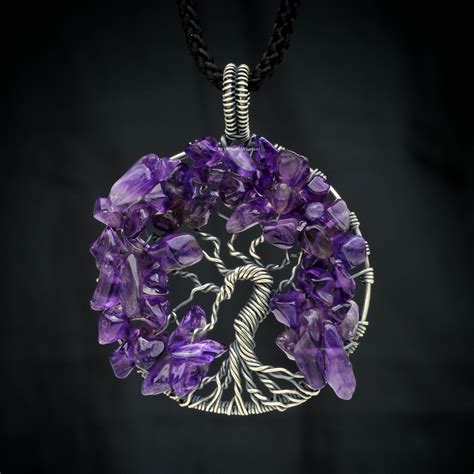 Amethyst Tree of Life Necklace - Sterling Silver Wire Wrapped Pendant - February Birthstone ...