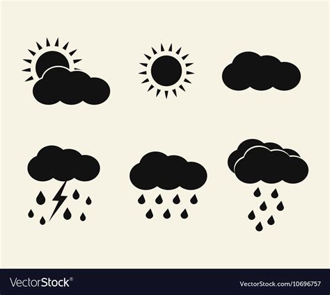 Weather Icons Set Sun Clouds Rain Royalty Free Vector Image