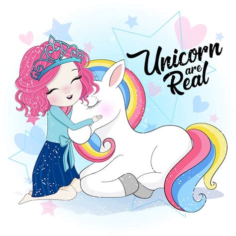 Premium Vector Hand Drawn Cute Girl With Unicorn