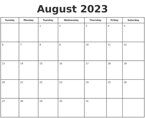 August 2023 Print A Calendar