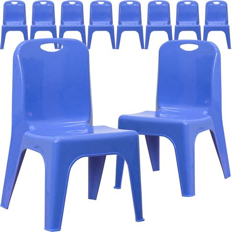 Flash Furniture 10 Pack Blue Plastic Stackable School Chair With Carrying Handle And 11 Seat