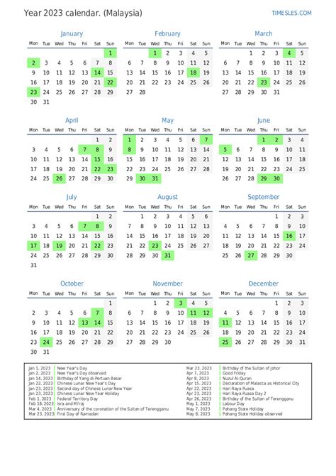 Calendar For 2023 With Holidays In Malaysia Print And Download Calendar