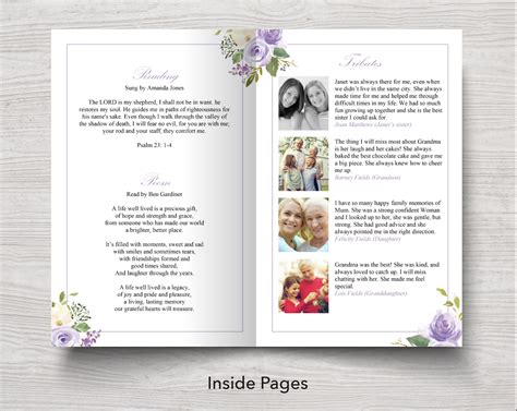 8 Page Lilac Bouquet Funeral Program Template Funeral Templates