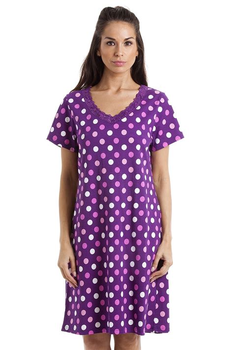 Multi Coloured Polka Dot Dark Purple Cotton Nightdress