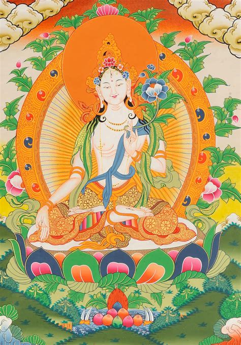 Tibetan Buddhist Goddess White Tara Exotic India Art