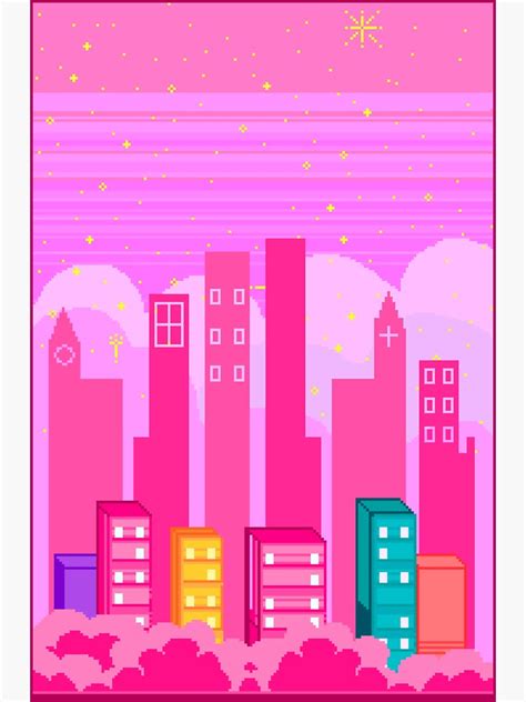 Kawaii Pink City Pixel Art Style Sticker By Inspiremari Redbubble