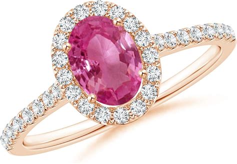 Oval Pink Sapphire Halo Ring With Diamond Accents In K Rose Gold X Mm Pink Sapphire