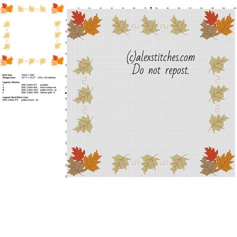 Welcome to the world of cross stitching!. Cross stitch border with autumn leaves width about 30 ...