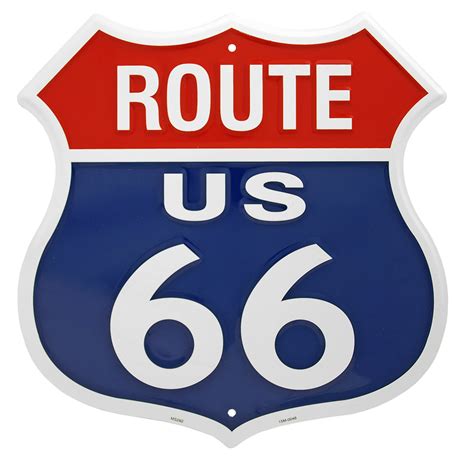 The 2,451 mile long highway crosses the western half of the united states. Route 66 Tin Sign
