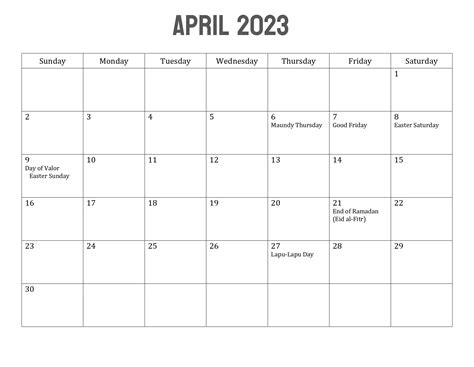 23 Minimalist April Calendars 2023 With Holidays Onedesblog