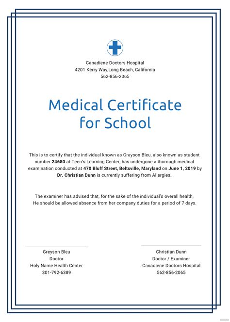 Sample Of Medical Certificate