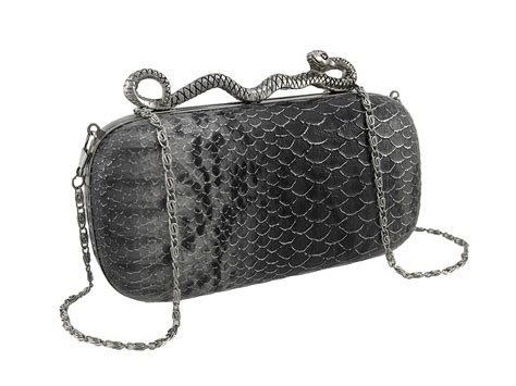 Snakeskin Textured Clutch Evening Bag With Snake Clasp
