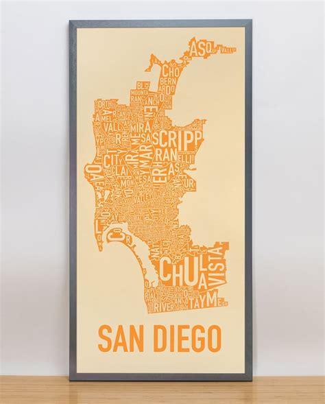 San Diego Neighborhood Map Poster Or Print San Diego Etsy