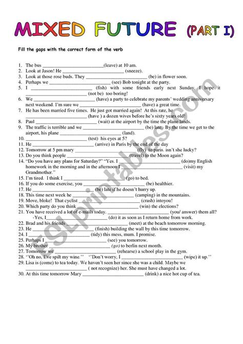 MIXED FUTURE TENSE I ESL Worksheet By MASEOSES Learn English Vocabulary Learn English