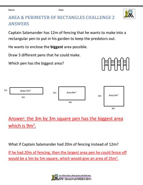 Area And Perimeter Of Rectangle