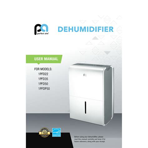 1pfdp50 perfect aire 50 pint dehumidifier user manual