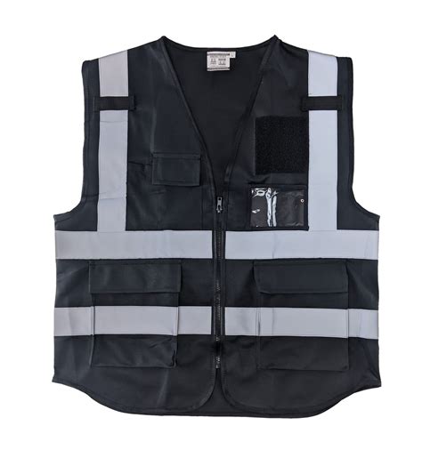 Hi Visibility Black Vest Ansiisea 107 2015 Class 2 With Velcro Patch Panels Front And Back