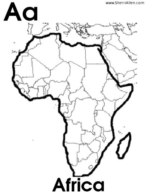 Vector map of africa continent colored by regions. Free Alphabet/Phonics Coloring Pages from SherriAllen.com