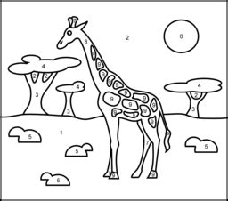 Easy color by number animal coloring game. Giraffe Coloring Page. Printables. Apps for Kids.