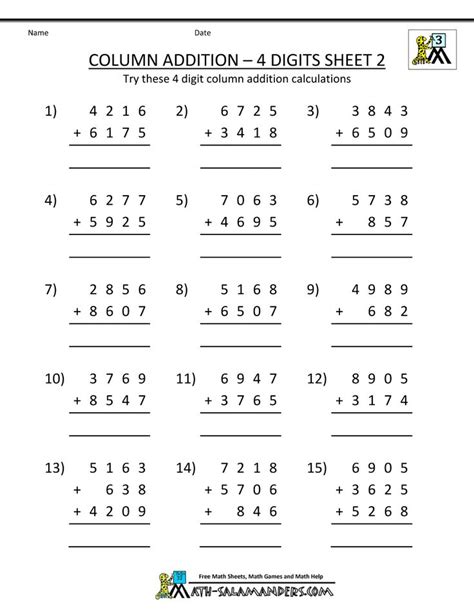 Grade 8 algebra questions with solutions are presented. 8 Grade Math Worksheets | free addition worksheets column addition 4 digits 2 | Teaching ...