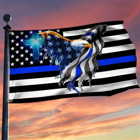 The Thin Blue Line Police Law Enforcement American Eagle Flag
