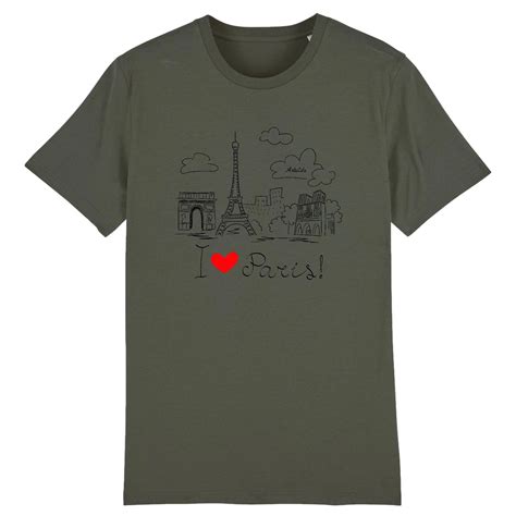 T Shirt I Love Paris Unisexe Coton Bio 4 Coloris Cadeau Original Messages Inspirants