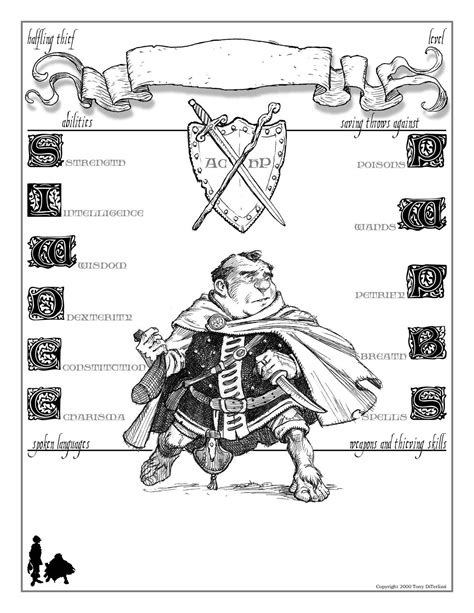 D D Character Sheet Halfling Thief By Tony DiTerlizzi 2000